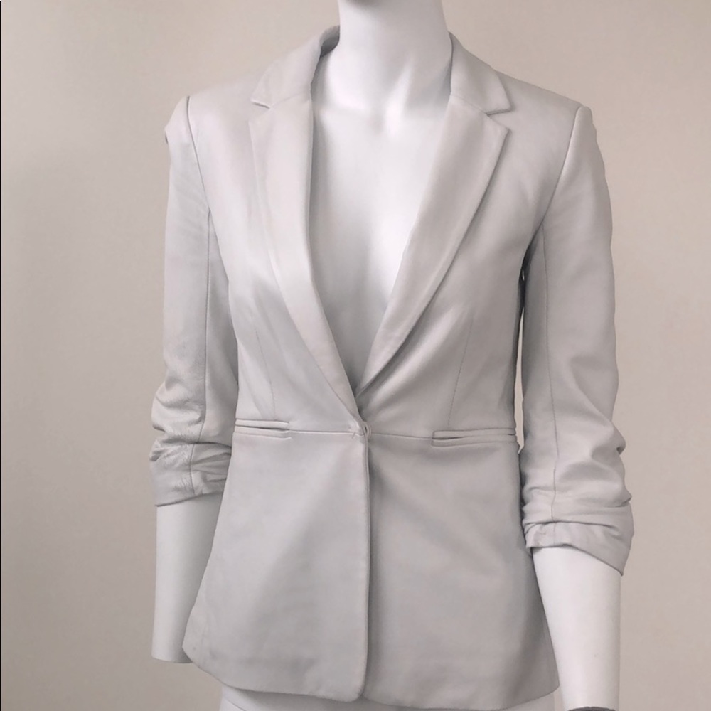 Elizabeth and James Lamb Leather Blazer Ivory Gray Size 0